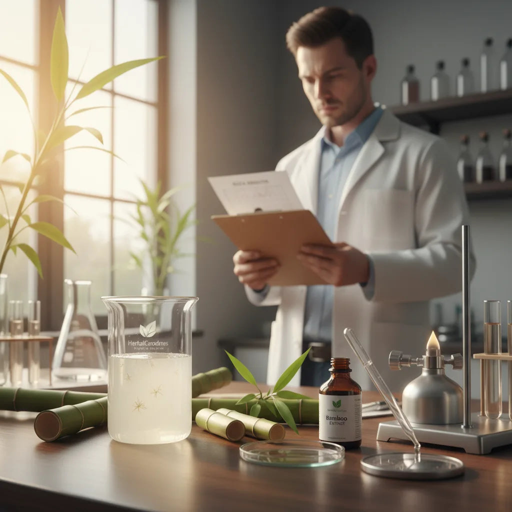 Scientist analyzing bamboo extract silica results
