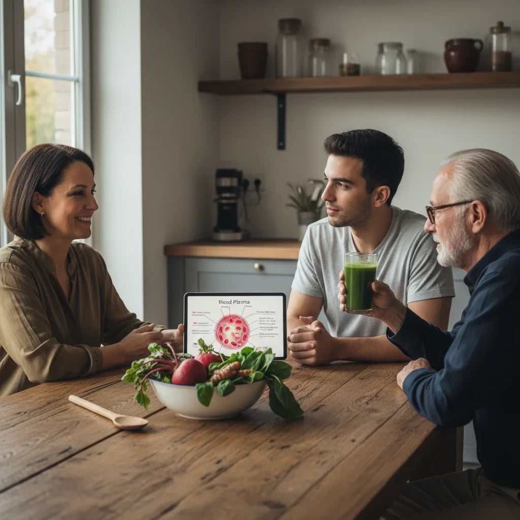 Trio discussing blood and nutrition insights