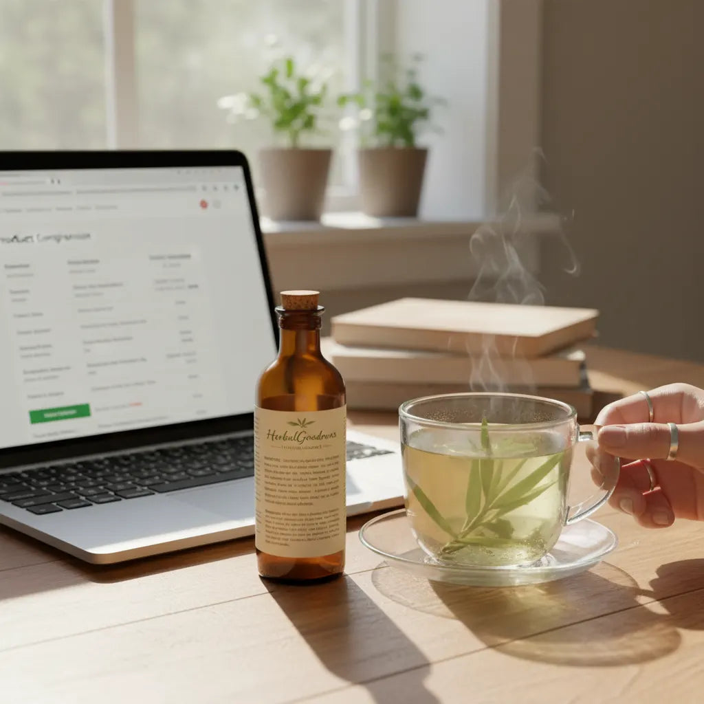 Browsing bamboo extract labels in morning light