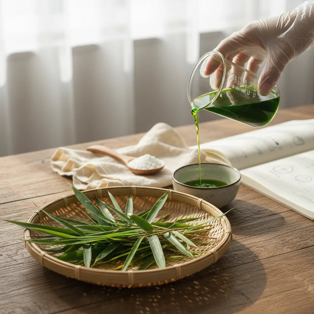 Bamboo leaves, extract, and collagen powder together.