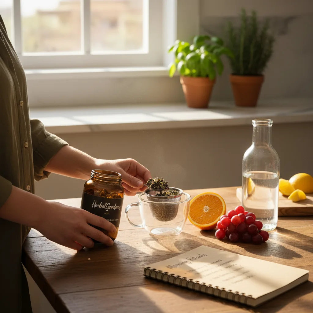Preparing herbal tea with gentle sunlight