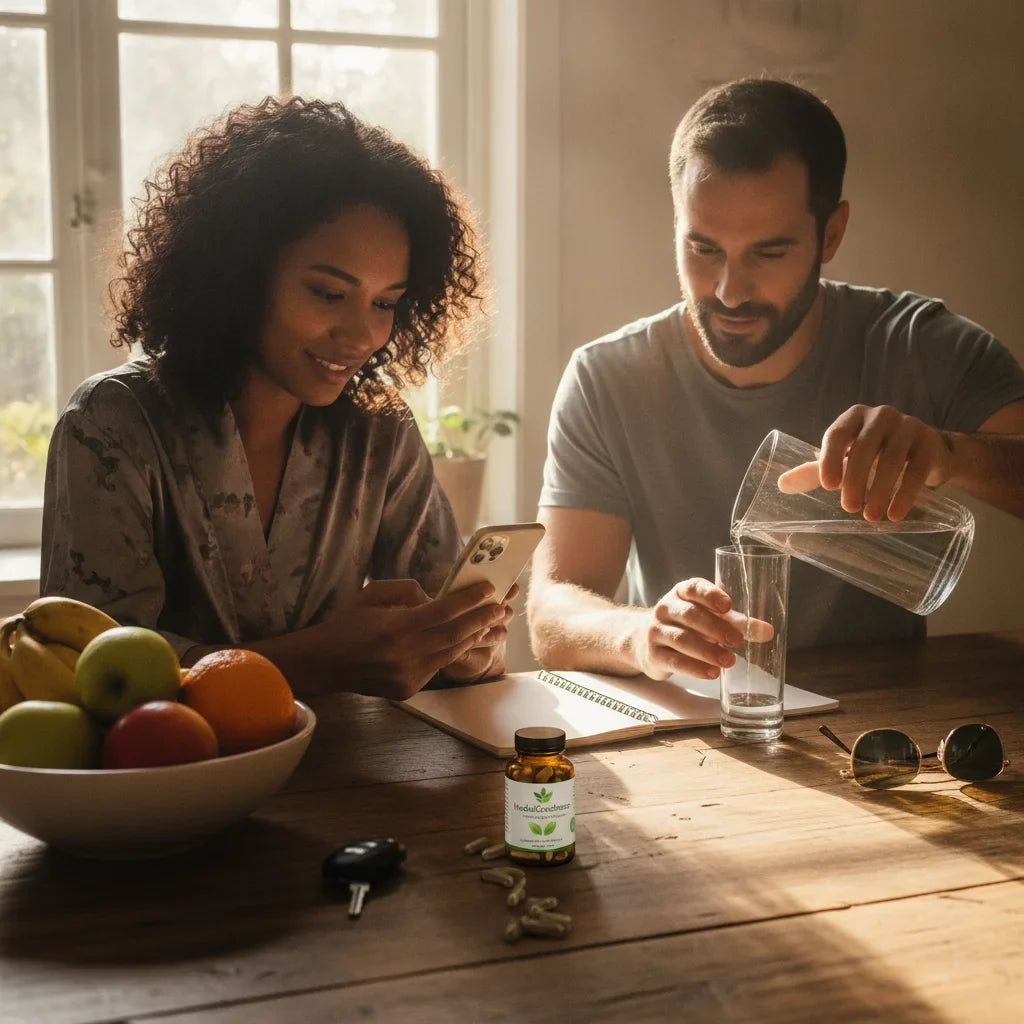 Couple planning herbal reset at home