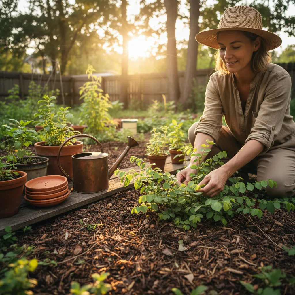 Inspecting stonebreaker plants in home garden