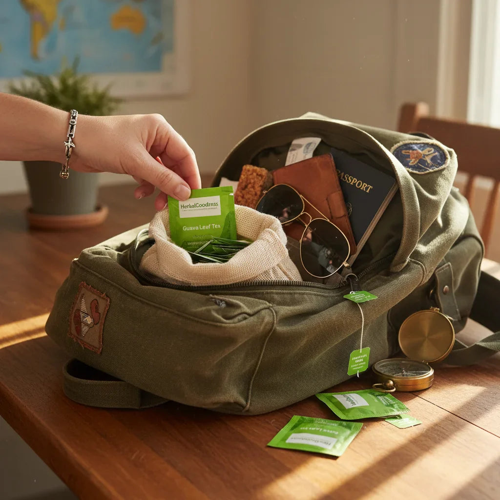 Packing guava leaf tea for travel