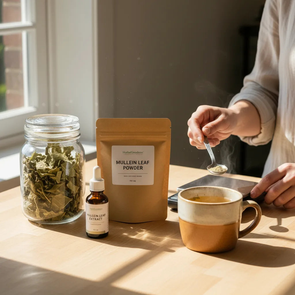 Person compares three mullein leaf products