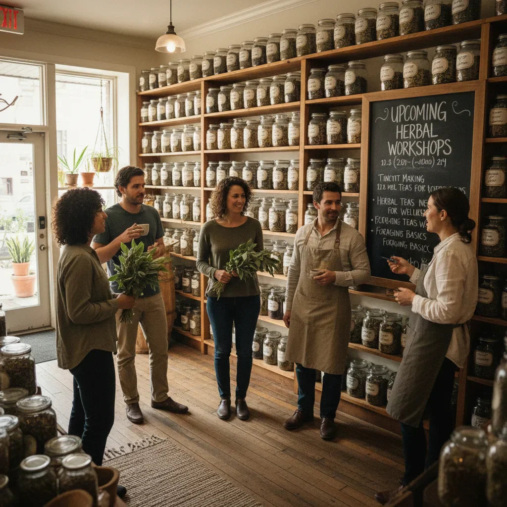 Neighbors gathering at herbal workshop sign-up