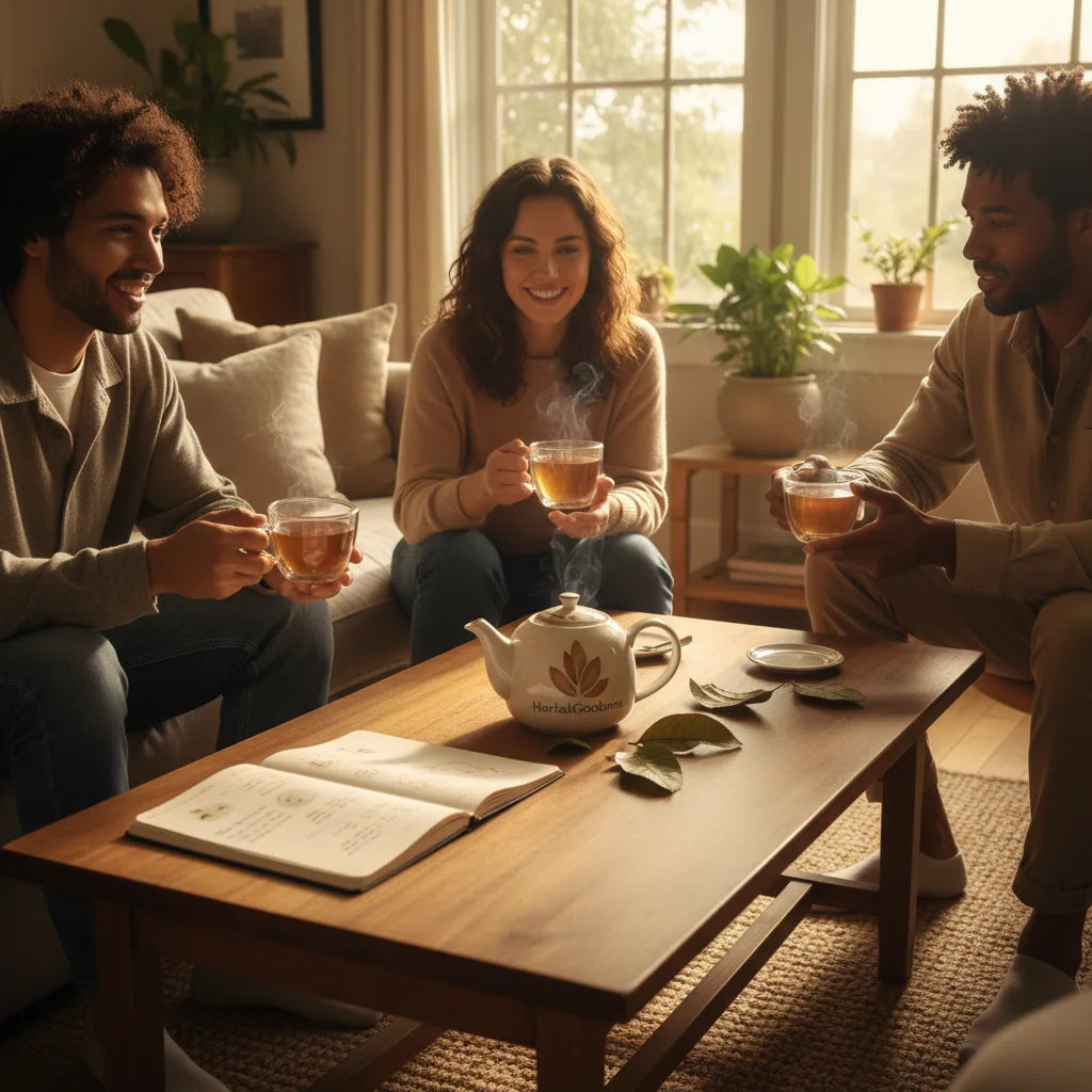 Friends sharing guava tea and notes