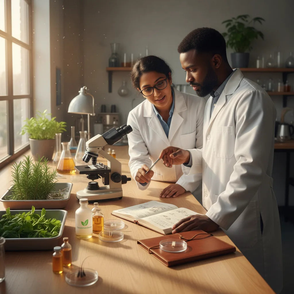 Scientists analyzing herbs and hair samples