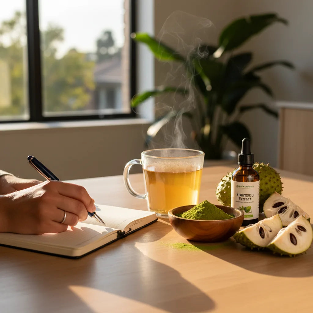 Soursop teas, powders, extracts with journal