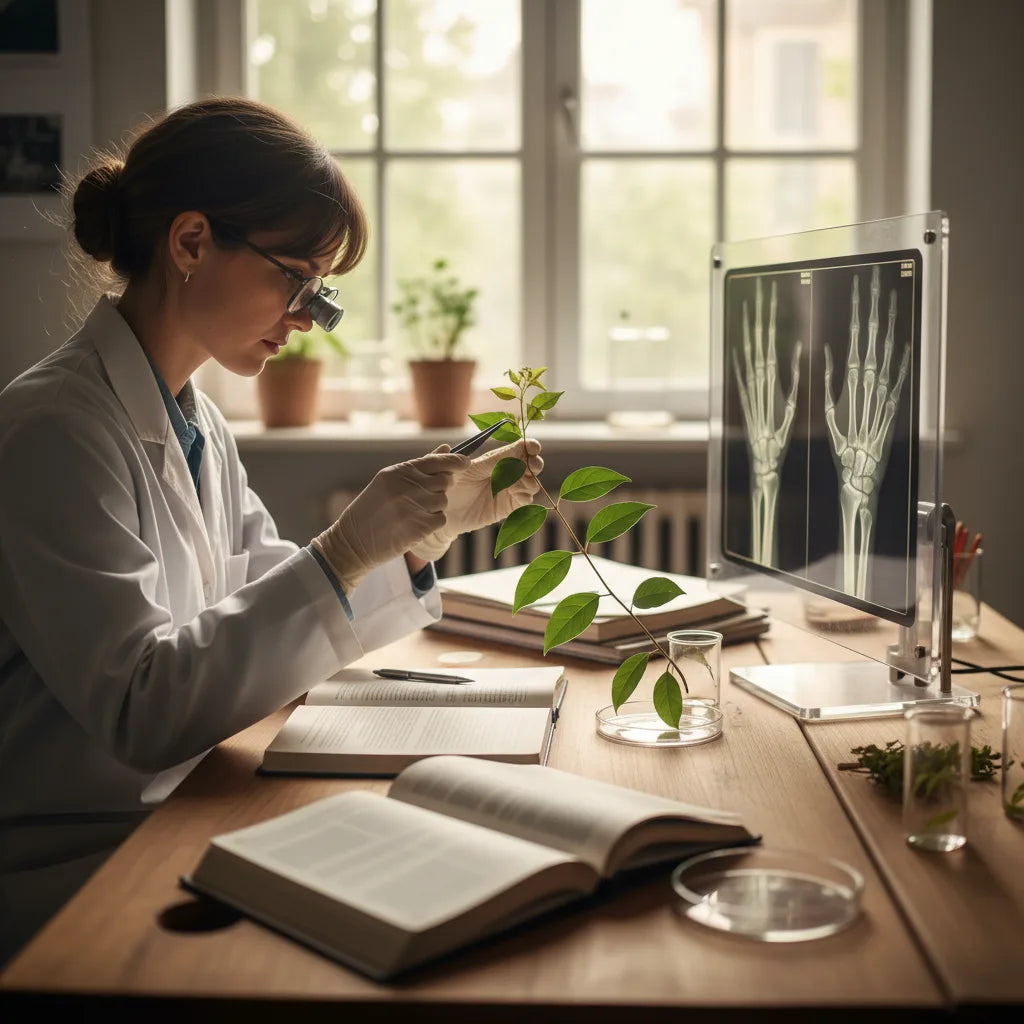 Scientist examines cat’s claw for research.