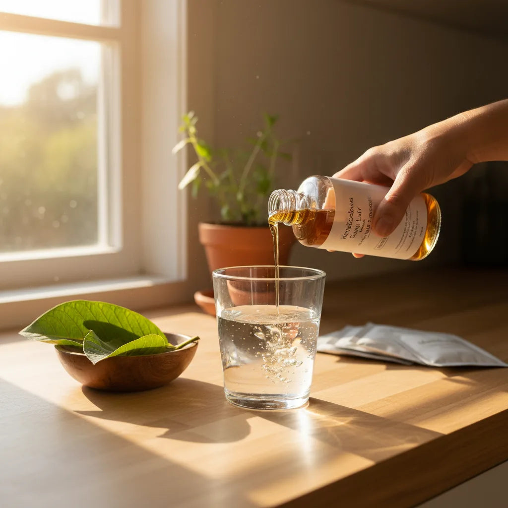Pouring guava extract into water at home