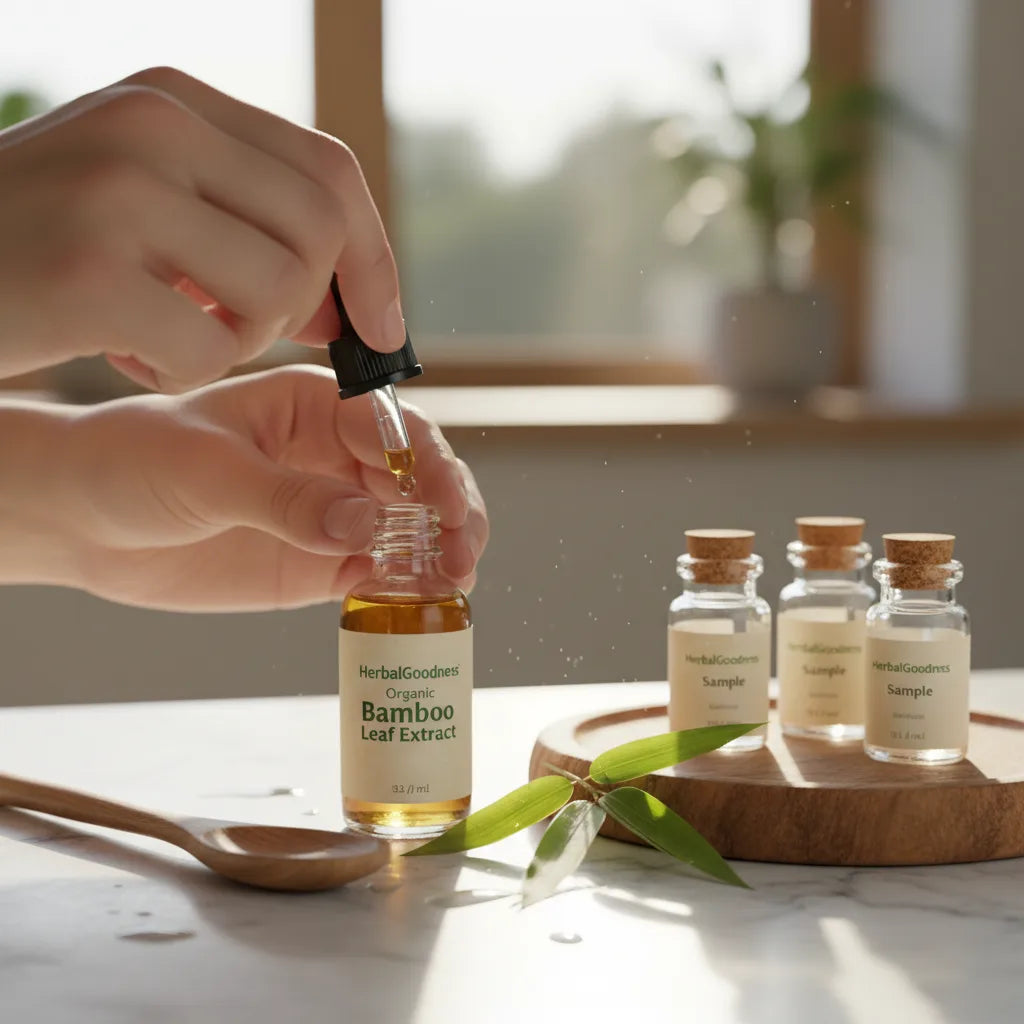 Opening bamboo leaf extract in morning kitchen