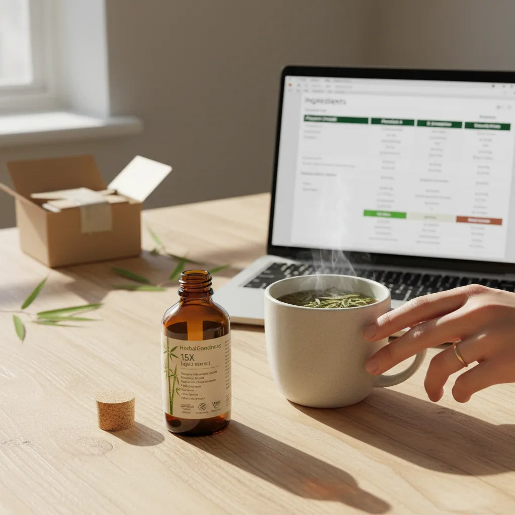 Comparing bamboo extract bottle with online research