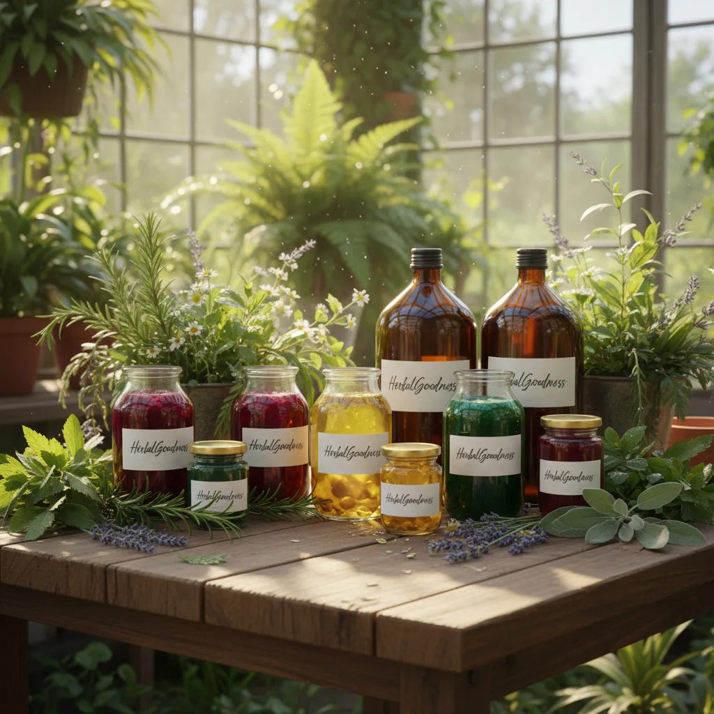 Bulk herbal extracts in greenhouse sunlight