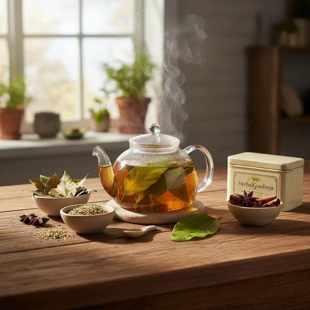 Morning sun on avocado leaf tea ritual