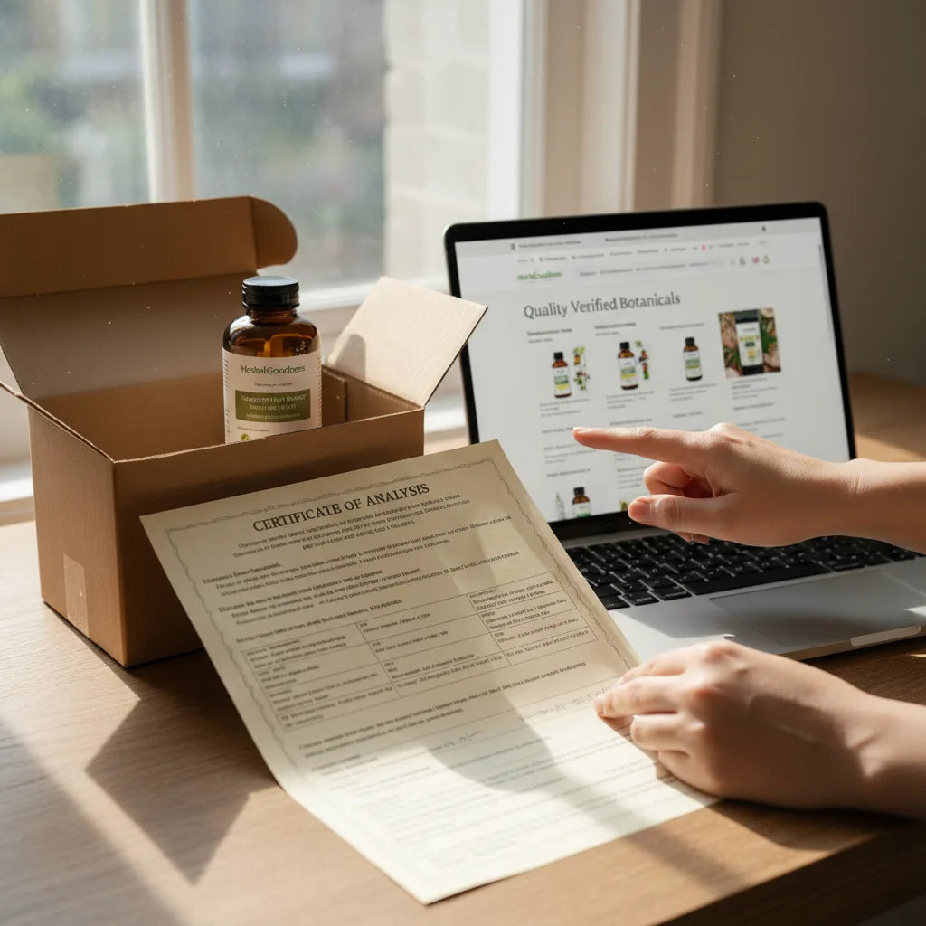 Person verifying soursop extract with COA documents