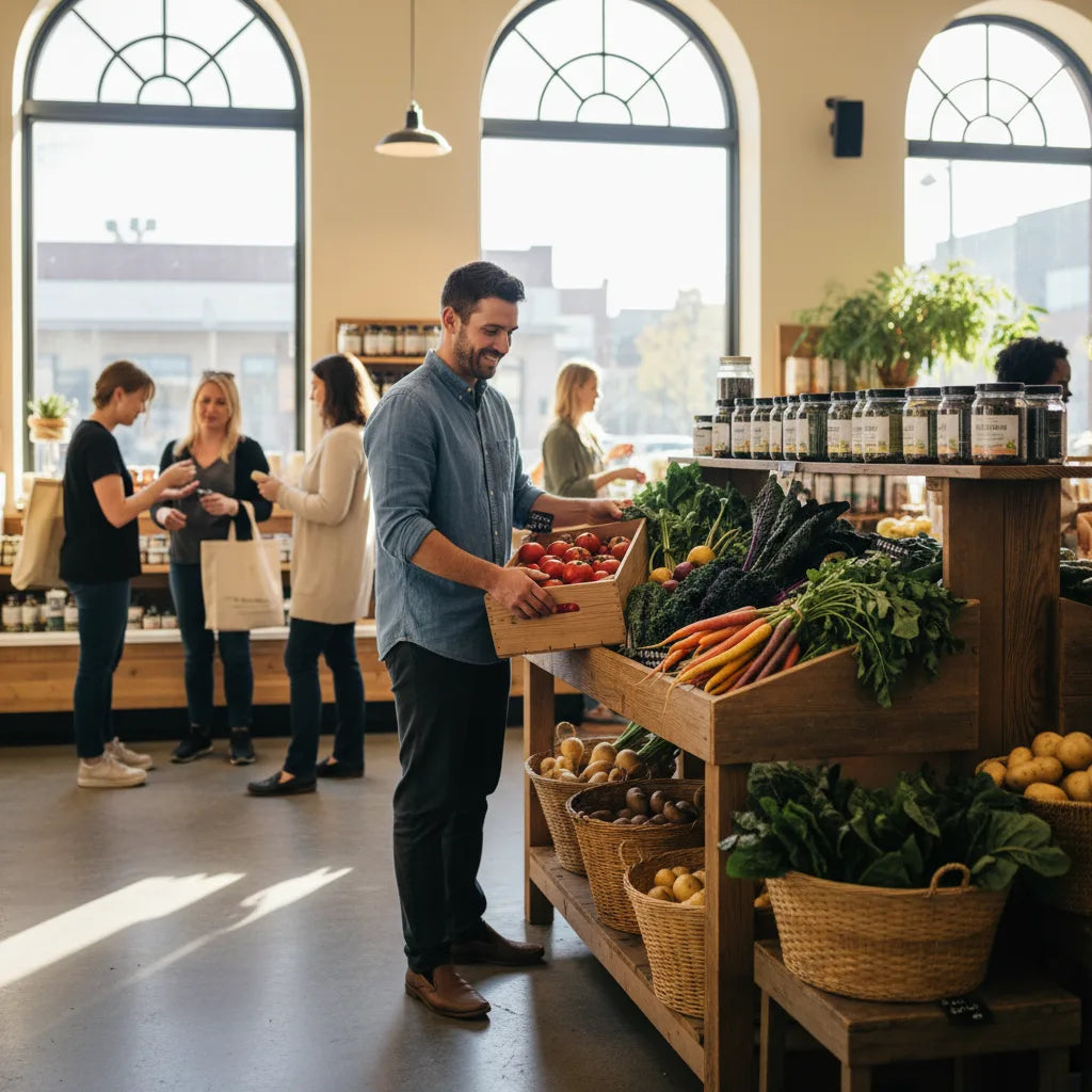 Staff educates shoppers on plant-based sourcing