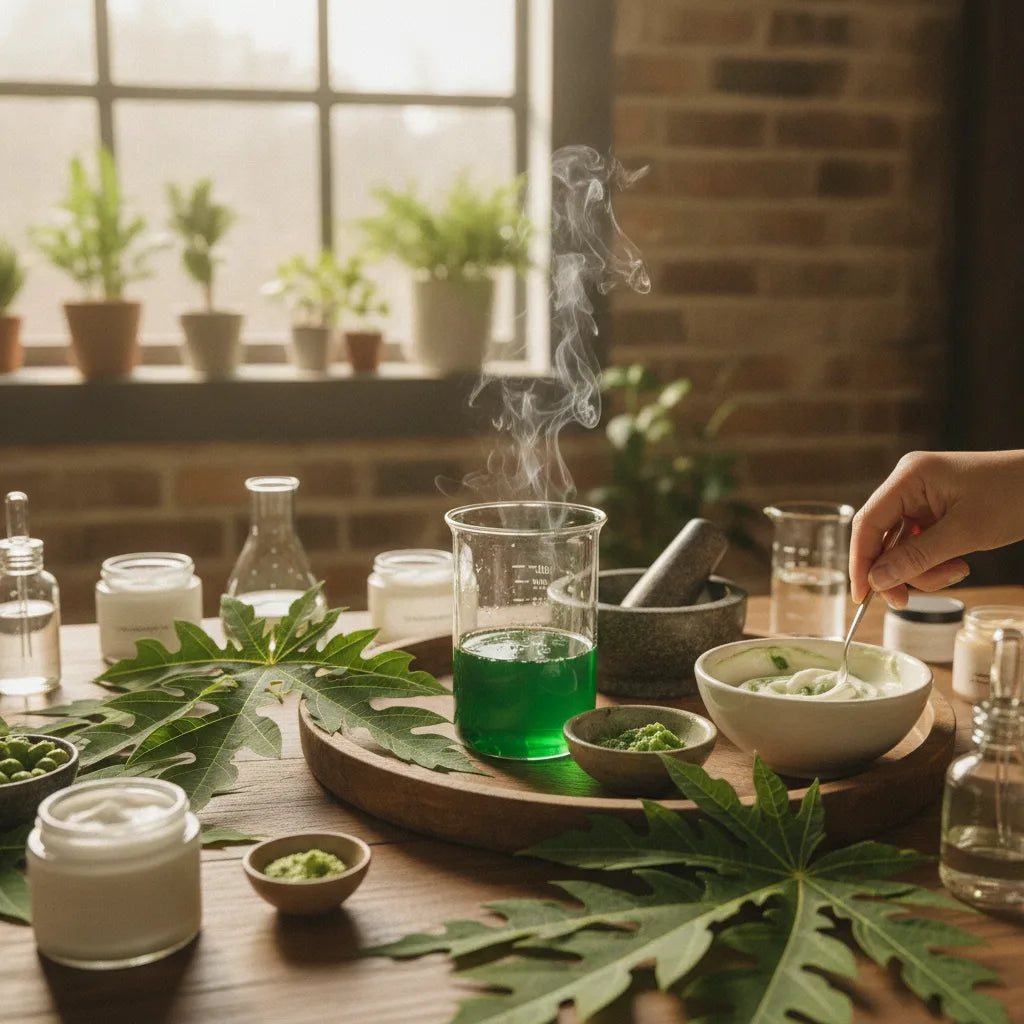 A small‑batch skincare formulators’ guide to papaya leaf extract: solvents, solubility, pH and preservative choices_featured_image