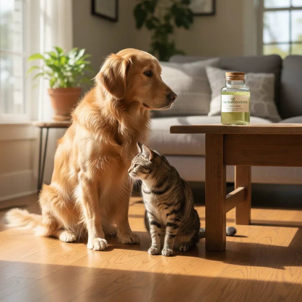 Dog and cat observe HerbalGoodness moringa jar