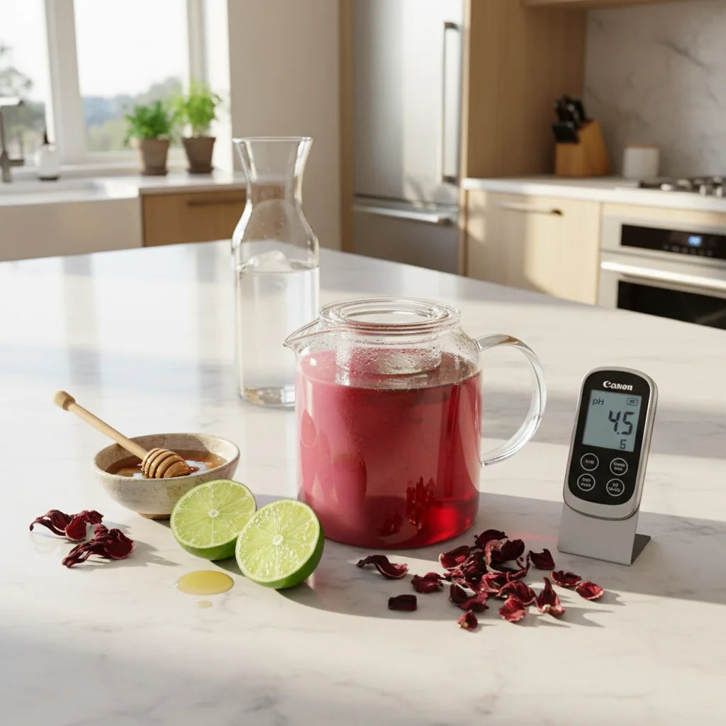 Hibiscus tea changes color with lime
