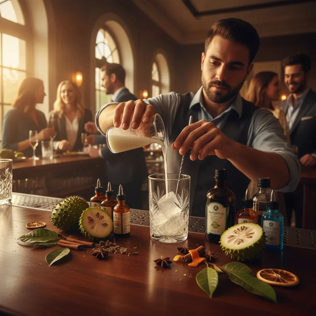 Bartender mixing cocktails with soursop bitters