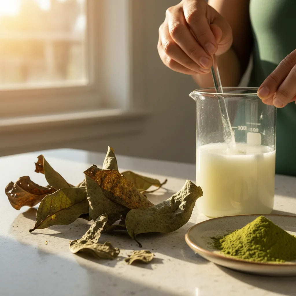 Graviola extract, leaves, powder in kitchen