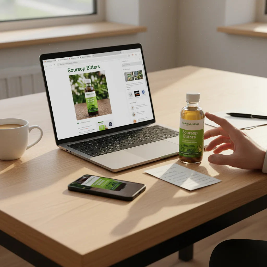 Researching soursop bitters online at home