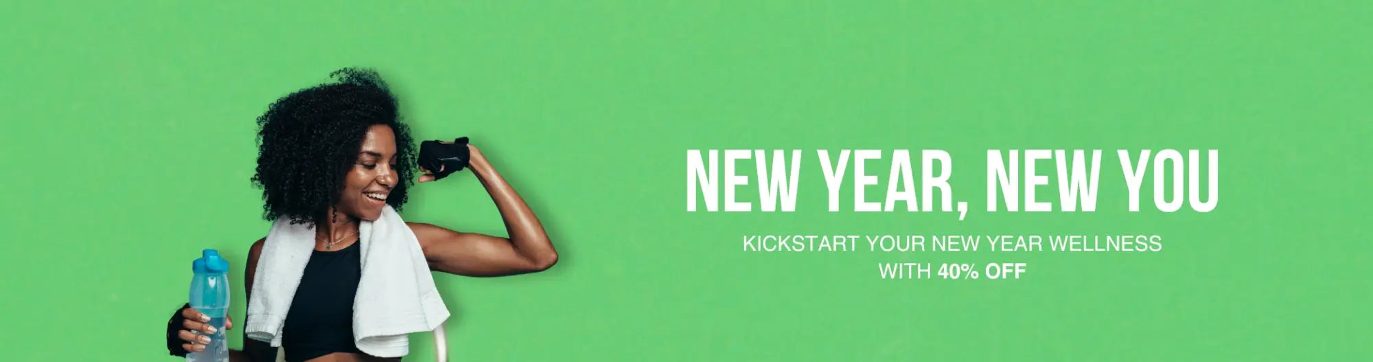 Woman with curly black hair in white towel holding blue water bottle on sale