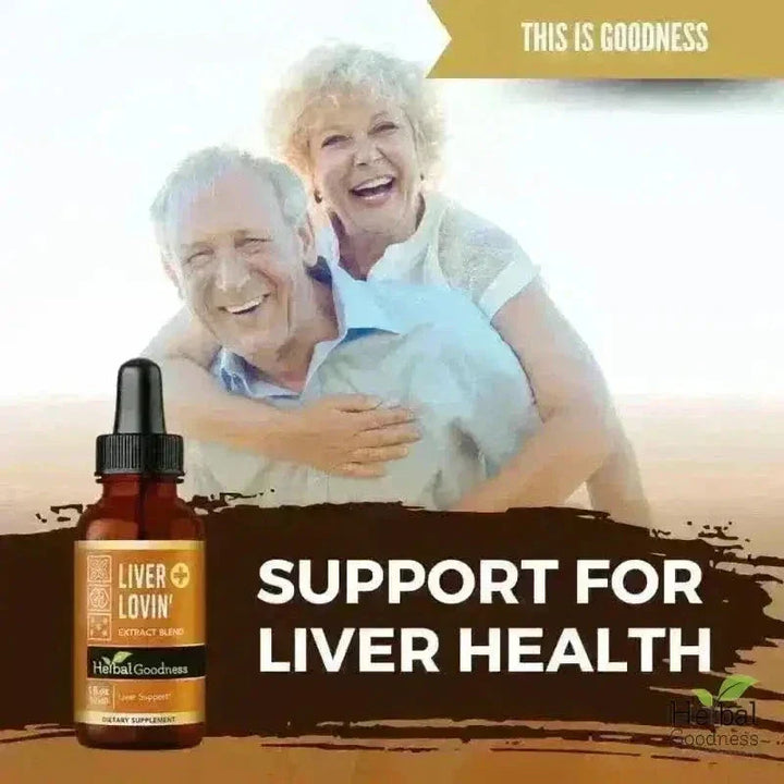 Amber glass 15x liquid extract bottle with black dropper and gold liver lovin label from herbal goodness reset kit