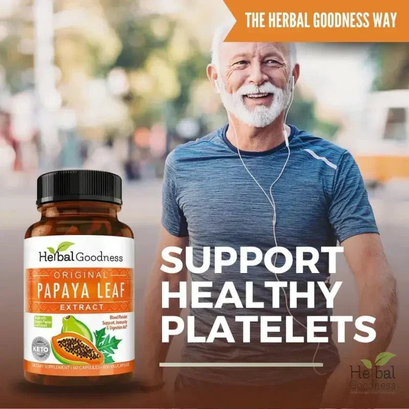 papaya leaf capsules, liquid extract, and tea by Herbal Goodness