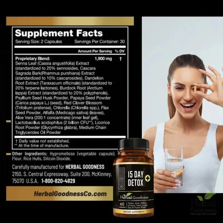 Amber glass 15 day detox plus bottle by herbal goodness with black cap in 15x liquid extract reset kit for liver support