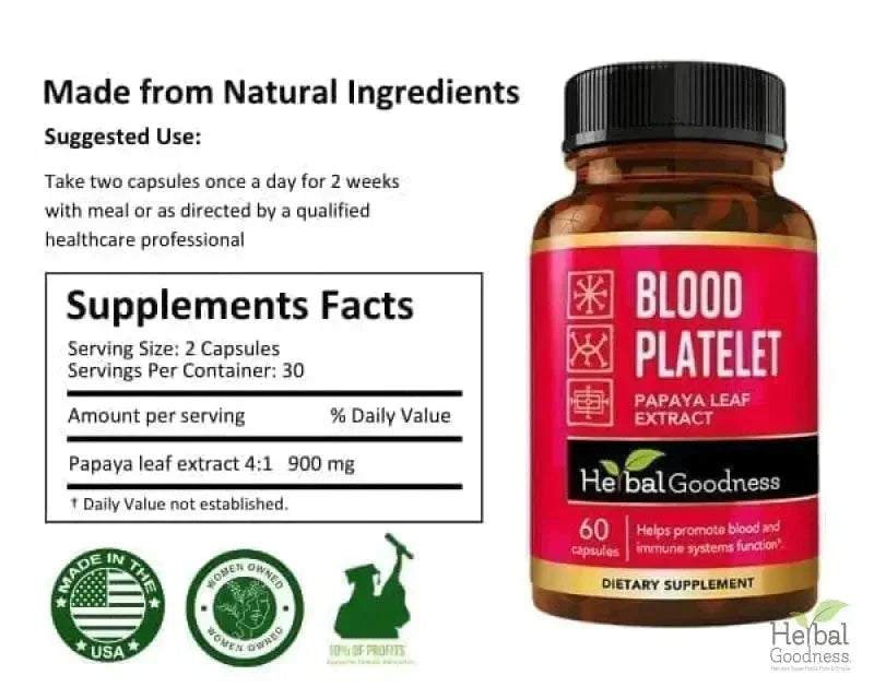 Blood Platelet Plus - Capsule 60/600mg-20X Strength - Blood and Immune System Function - Herbal Goodness Capsules Herbal Goodness 