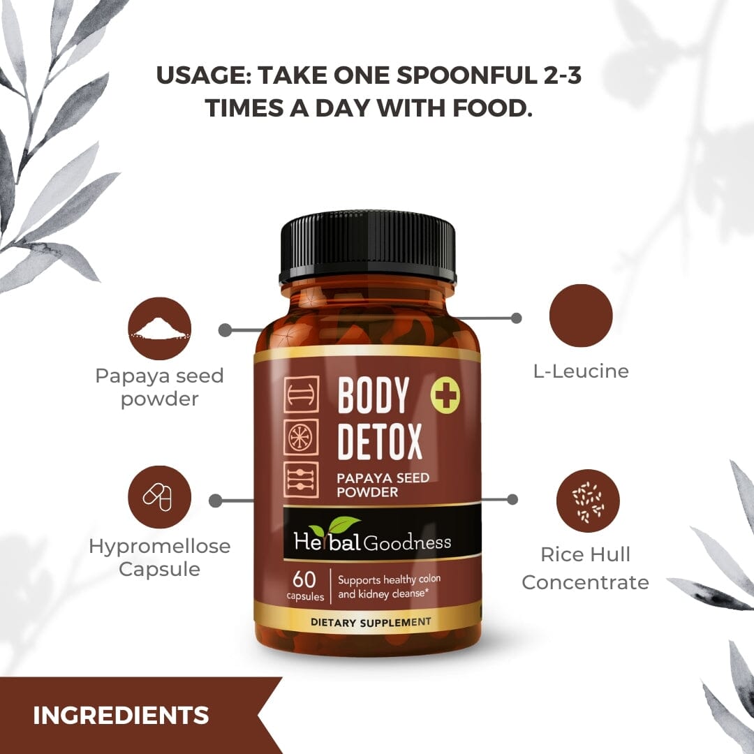 Body Detox Capsules 60ct /600mg - Supports Healthy cleanse, Gut Liver & Intestine Cleanse - Herbal Goodness - Herbal Goodness