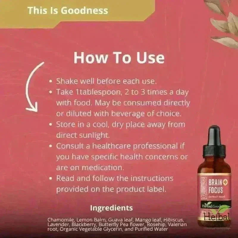 Herbal Goodness Brain & Focus Plus 15X Liquid Extract, 1 oz bottle