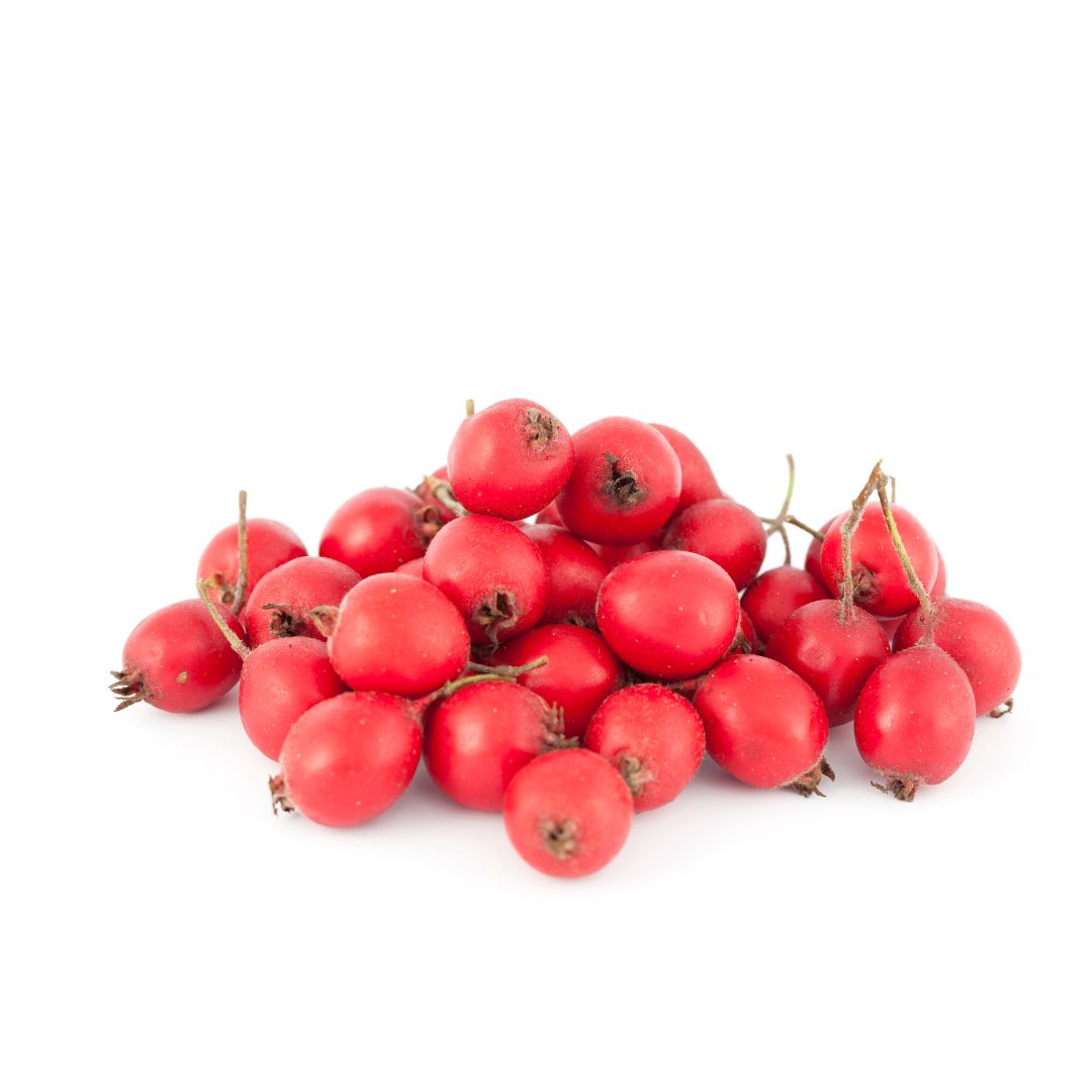 Bright red rosehips with stems, perfect for herbal blends like Acai Berries