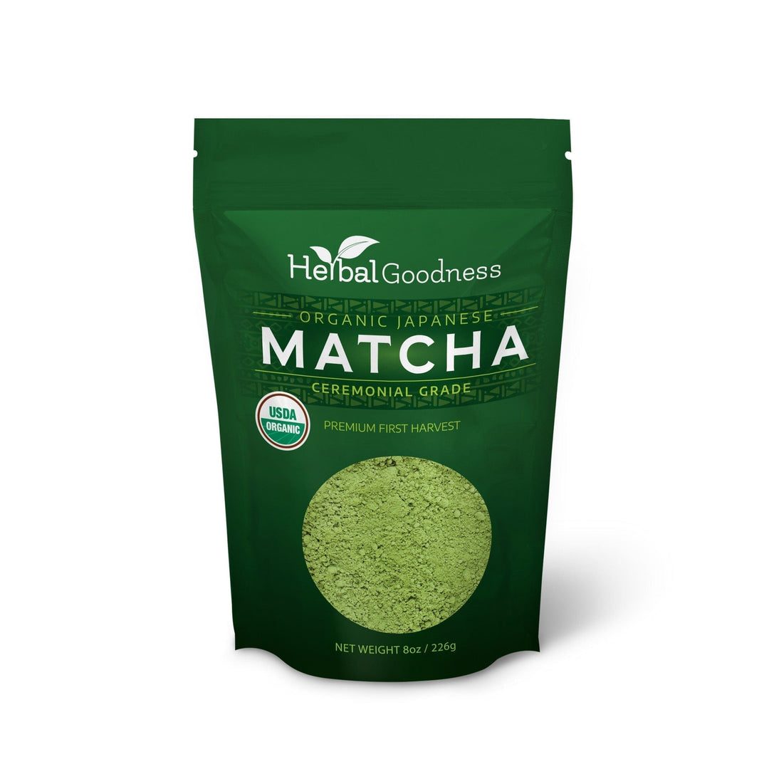 Green pouch of organic ceremonial grade matcha powder in Energy Bundle for energy support