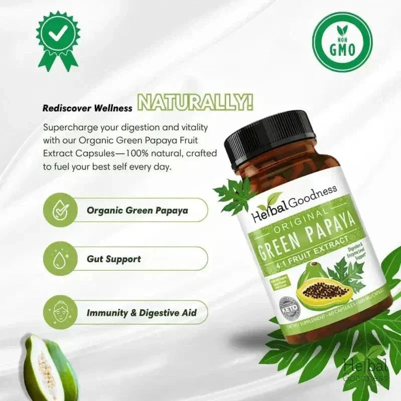 Green Papaya Fruit Extract - 4X 60/600mg Capsule - Digestion Aid Capsules Herbal Goodness 