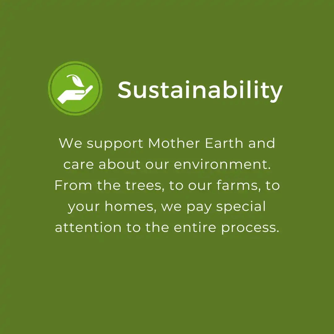 Green sustainability icon and text block emphasizing environmental care and stewardship.