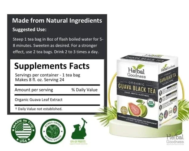 Guava Black Tea - Organic 24/2g Teabags - Clarify, Energy, Focus & Mental Alertness - Herbal Goodness Tea & Infusions Herbal Goodness 
