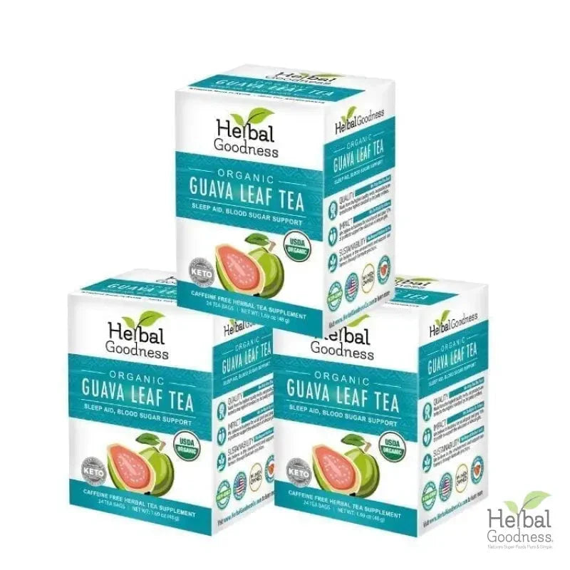 Guava Leaf Tea - Organic - Tea 24/2g - Caffeine-Free Tea & Infusions Herbal Goodness 3 Packs 