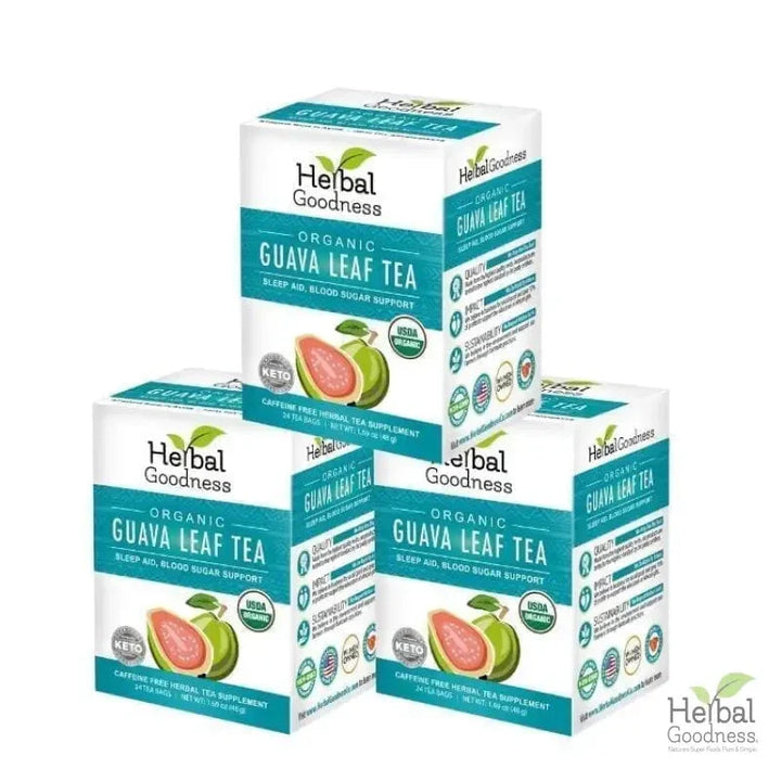 Guava Leaf Tea - Organic - Tea 24/2g - Caffeine-Free Tea & Infusions Herbal Goodness 3 Packs 