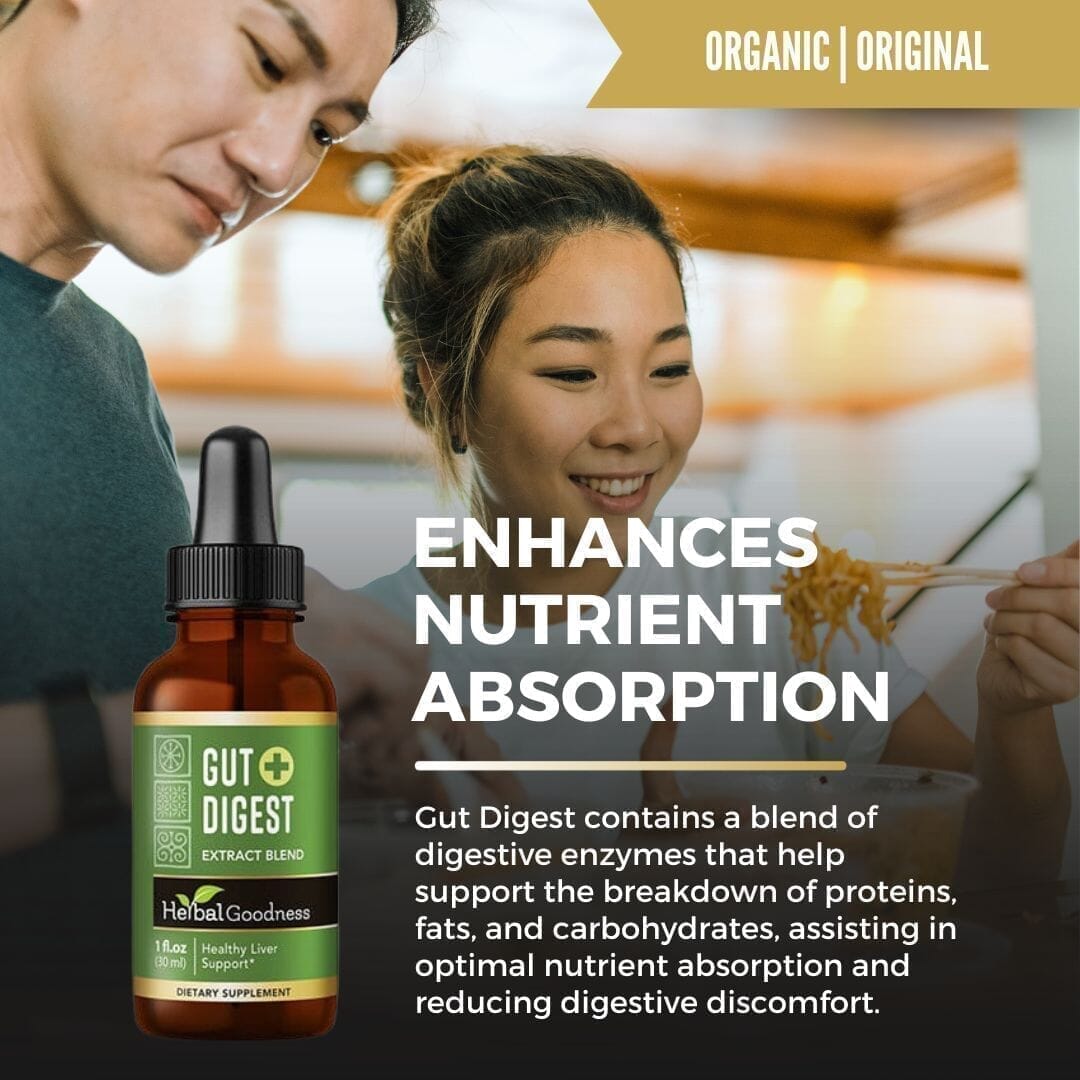 Gut Digest Plus - Organic - Liquid - Digestion & Enzyme Level Support - Herbal Goodness Liquid Extract Herbal Goodness 