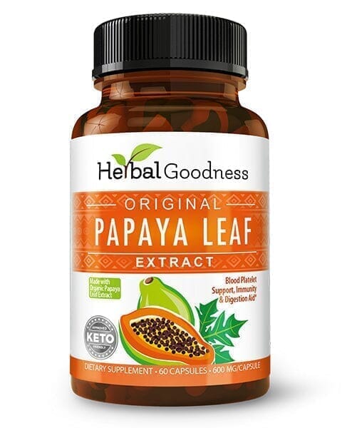 Brown supplement bottle of Papaya Leaf Extract in Herbal Goodness Immunity Boost Bundle