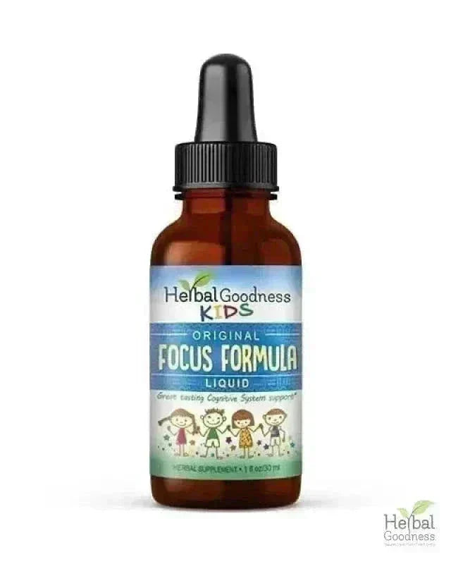Kids Plant-Based Supplements - Organic 1oz 15X Liquid Extract - Focus, Calm, Sleep, Tummy Liquid Extract Herbal Goodness Kids Focus Formula-1oz 