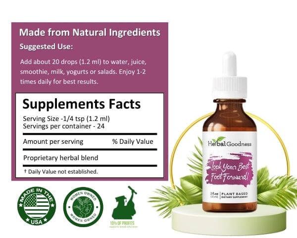 Look Your Best Foot Forward 2fl.oz - Plant Based - Dietary Supplement, Promotes Collagen Production  - Herbal Goodness - Herbal Goodness