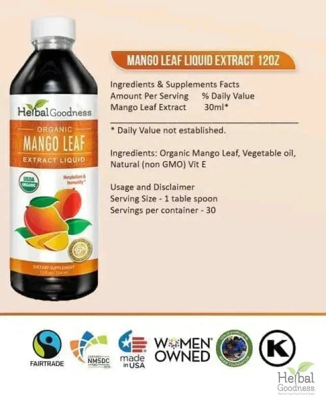 Mango Leaf Extract - Organic - Liquid - Metabolism, Gut & Immunity - Herbal Goodness Liquid Extract Herbal Goodness 
