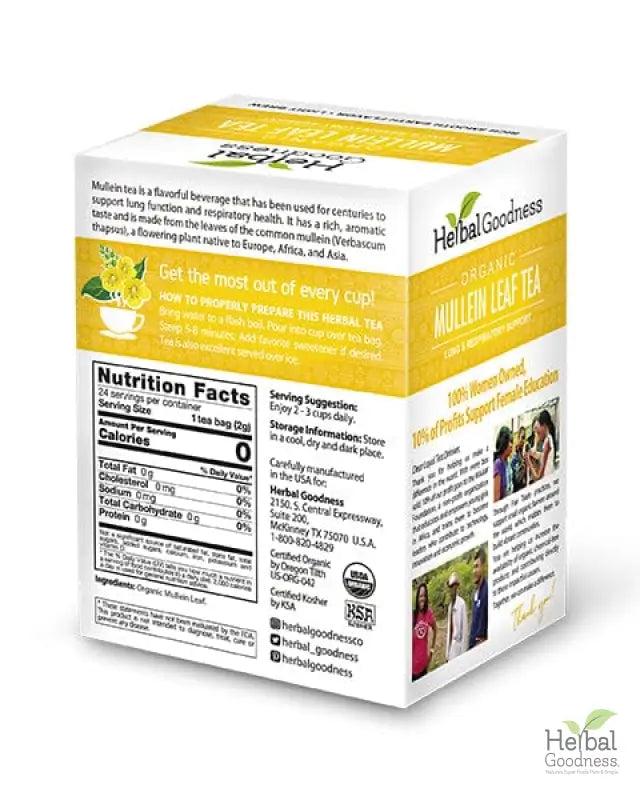 Mullein Leaf Tea - Organic 24 Tea Bags - Respiratory & Lung Tea & Infusions Herbal Goodness 