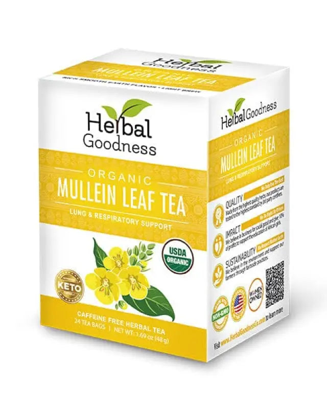 Mullein Leaf Tea - Organic 24 Tea Bags - Respiratory & Lung Tea & Infusions Herbal Goodness Unit 