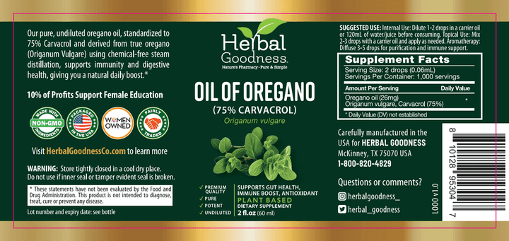 Oil of Oregano (75% Carvacrol) - 2oz Liquid - Immunity Liquid Extract Herbal Goodness 
