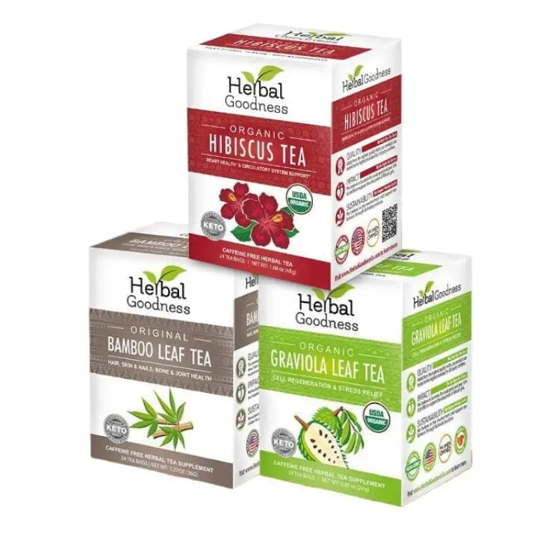 Graviola, Hibiscus, Bamboo Herbal Tea Trio – Bundle (3 Packs) Herbal Goodness 
